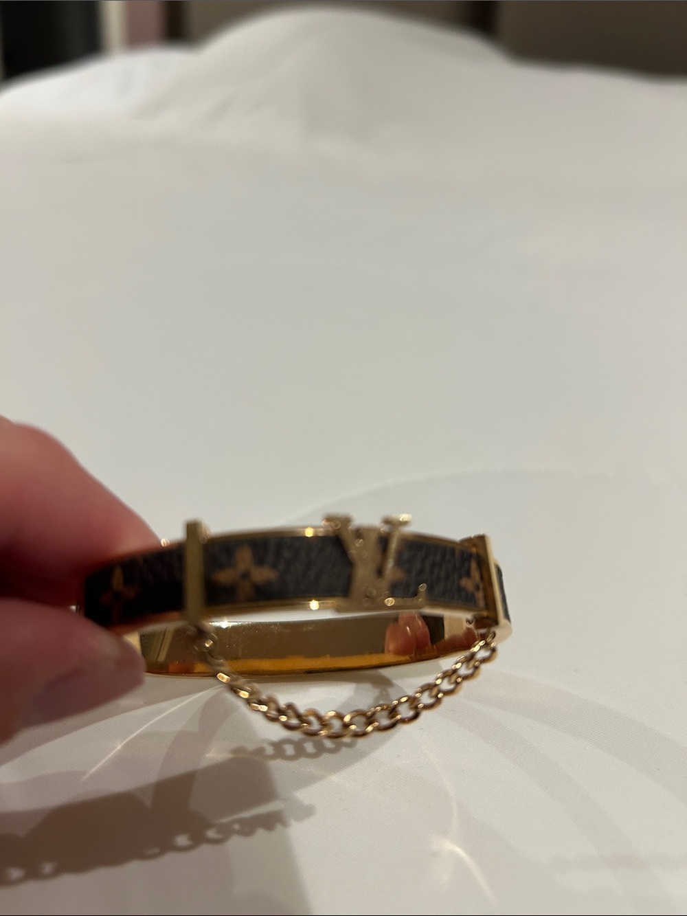 Gold and Black Designer-Inspired Monogram Bangle Bracelet 7in - Picture 2 of 4